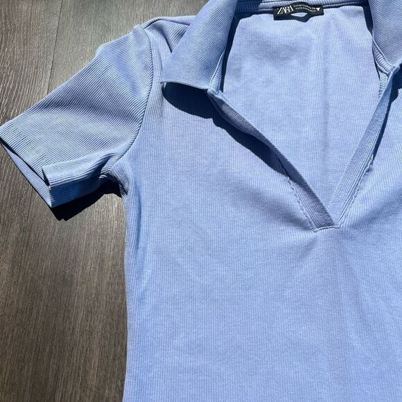 Zara Purple Ribbed Polo Collared V-neck Dress - Picture 5 of 8